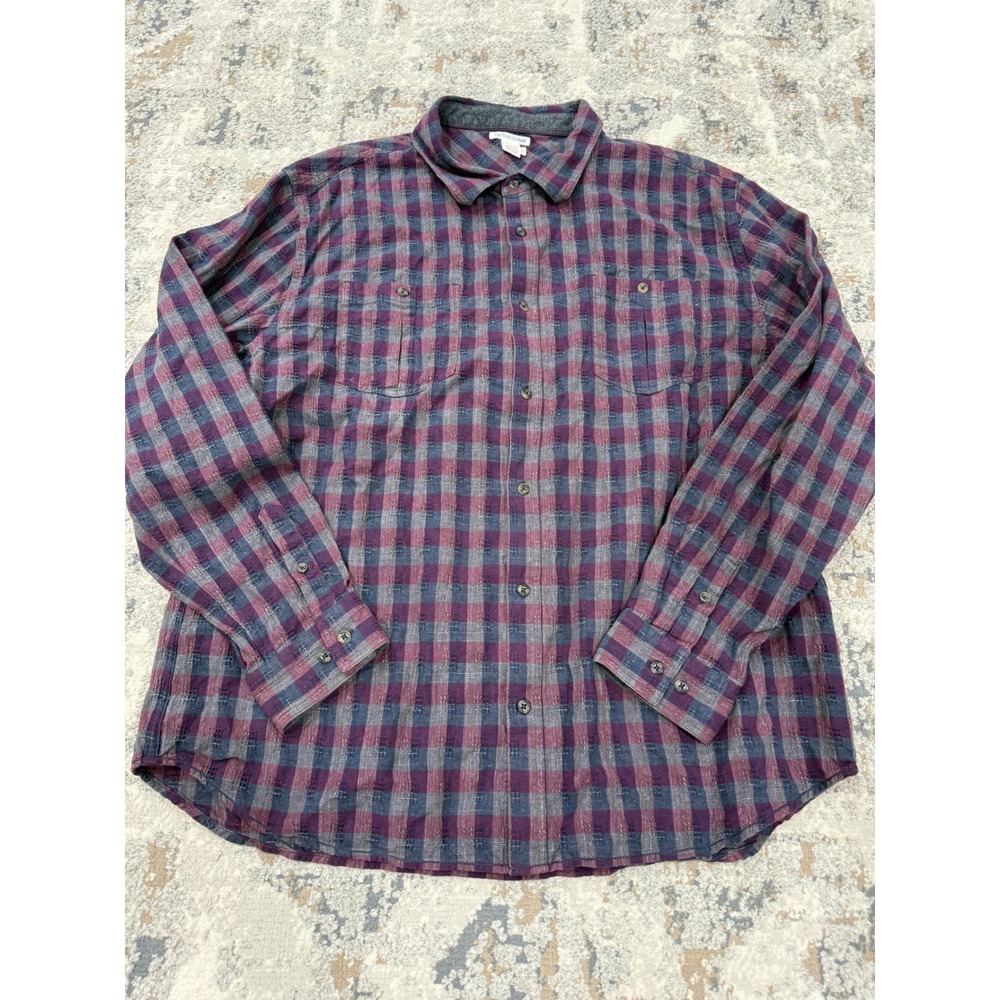 Carbon2Cobalt Mens XL Plaid Dobby Textured Cotton Button Down Shirt Purple Grey